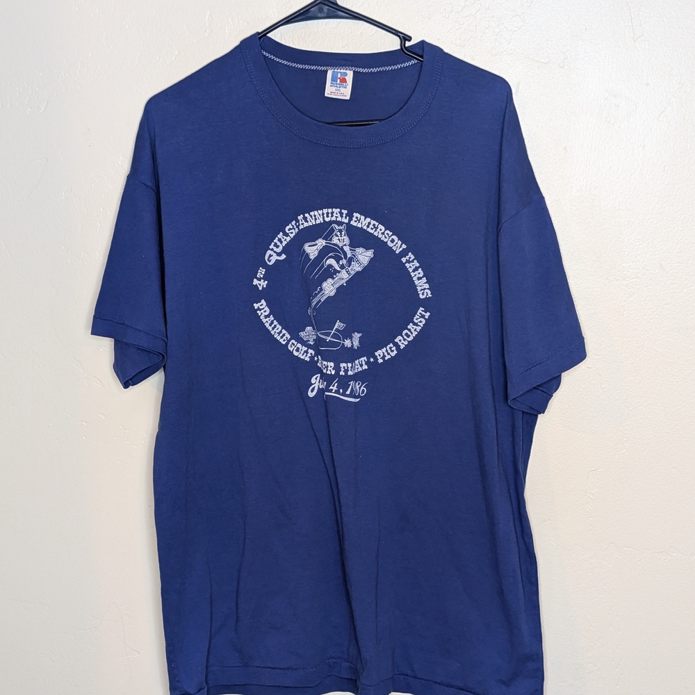 VINTAGE 1986 Emerson Farms 4th of July Graphic Tee XXL USA Vintage Americana